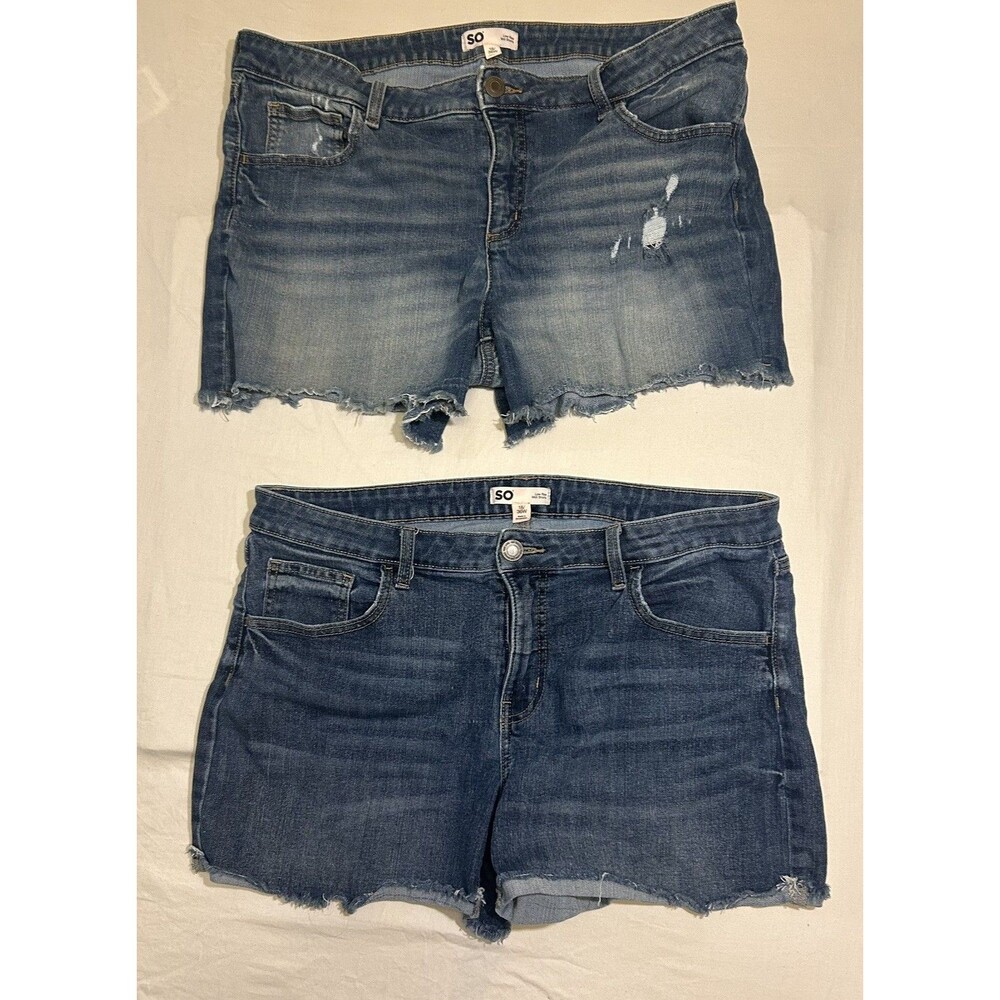 2 pairs SO Low Rise Midi Jean Shorts cut off Size 18 Ladies Pre-owned